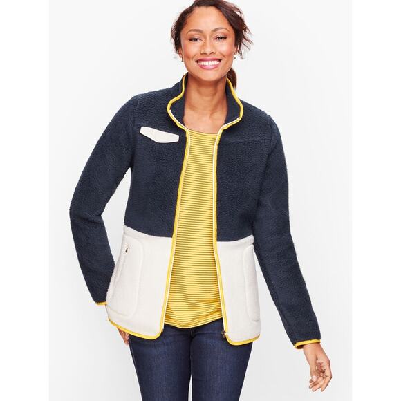NEW Talbots Colorblock Sherpa Sweater Navy Sp - Picture 1 of 6